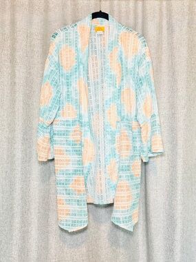 Ruby Rd Kimono Womens Large Swim Cover Up Boho Embroidered Colorful Beachy